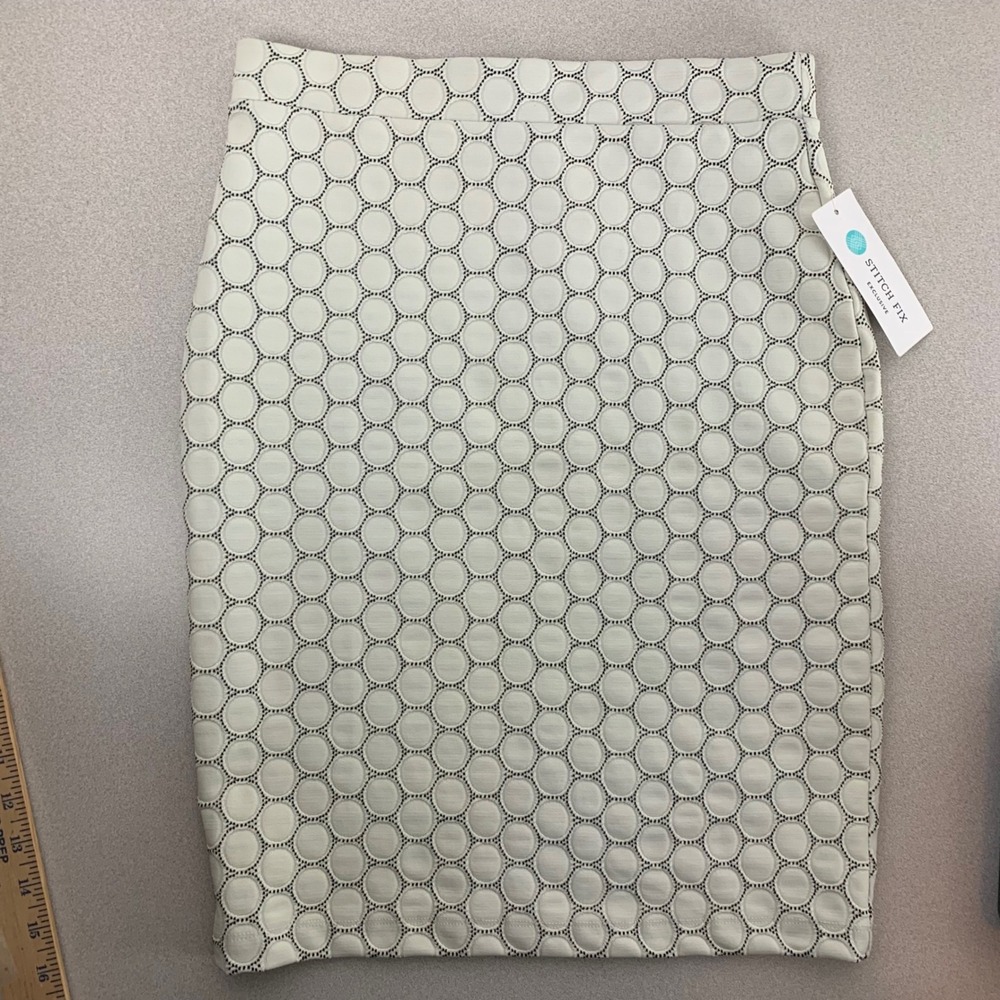 Leota Tabitha Skirt Womens PXS Ivory Black Luxe Jacquard Dot Pencil‎ Skirt NEW